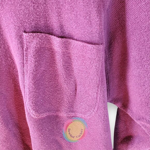 Vintage 80s Eddie Bauer Cotton Knit Sweater Made in UK Purple Boxy Pocket - Picture 4 of 11